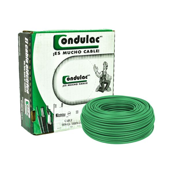 Caja de 100 M., cable verde THW, calibre 8, 100% cobre Condulac