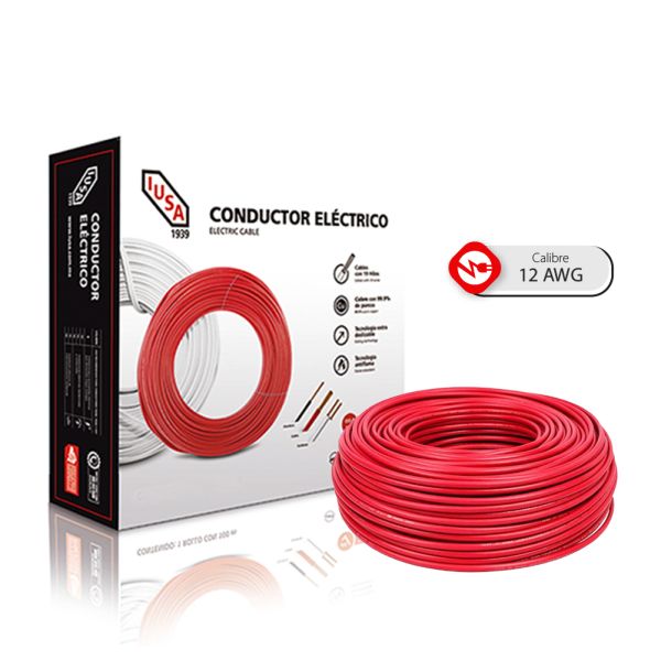 Caja 100 Mts Cable Iusa Rojo Thw Cal 12 Awg 100% Cobre